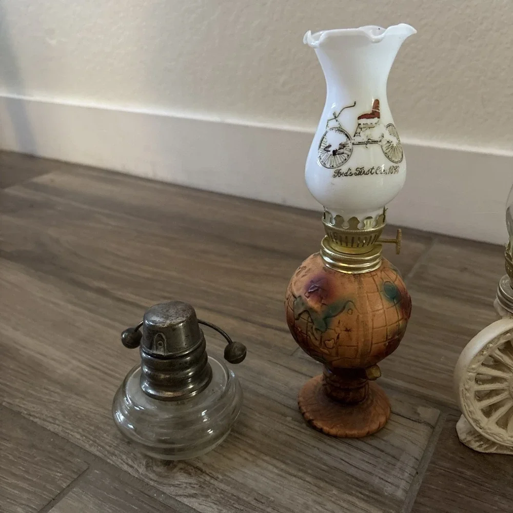 2 Vintage Small Kerosene Lamps - Glass, Copper, Metal